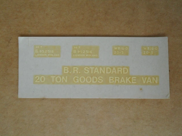 AIRFIX B R 20 Ton Goods Brake Van Railway Decals Vintage 1960s no model ...