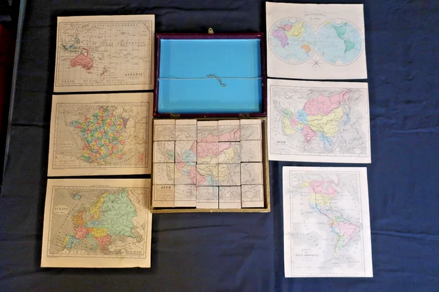 Jeu De Cubes Géographiques Ancien - Paris, Logerot, Vers 1850, Cartes A. Frémin, Bois