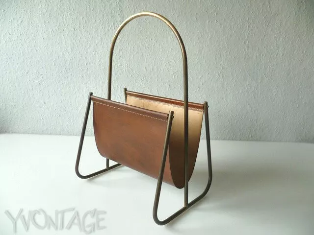 Exklusiver CARL AUBÖCK Zeitungsständer 4019 Magazine Rack Leder Messing 50er 50s