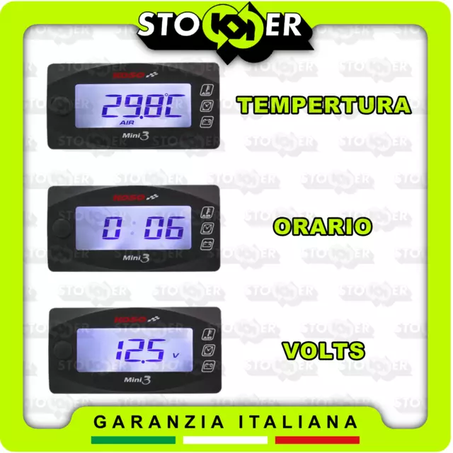 STRUMENTAZIONE DIGITALE KOSO MINI 3 TERMOMETRO VOLTMETRO RACCORDO 16mm SENSORE 3