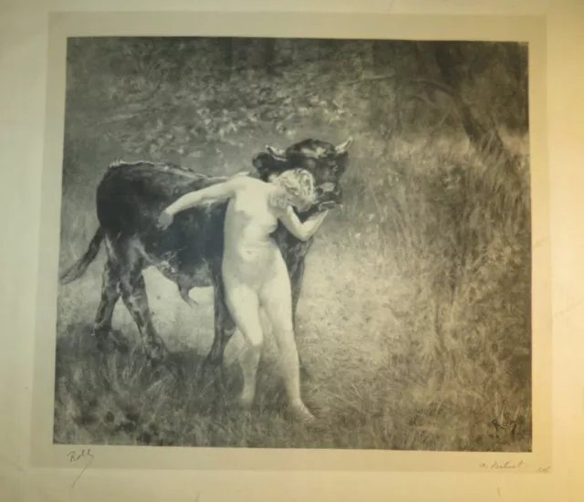 Alfred ROLL (1846-1919) GRANDE LITHO FEMME NUE VACHE NATURALISME SIGNEE 1900