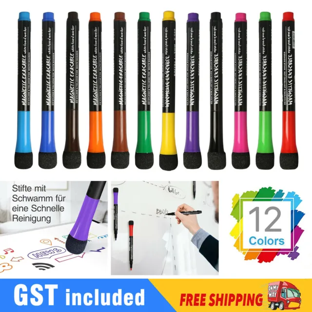 12 Colours White Board Whiteboard Marker Pen Magnetic Dry Erase Wipe Fine Tip