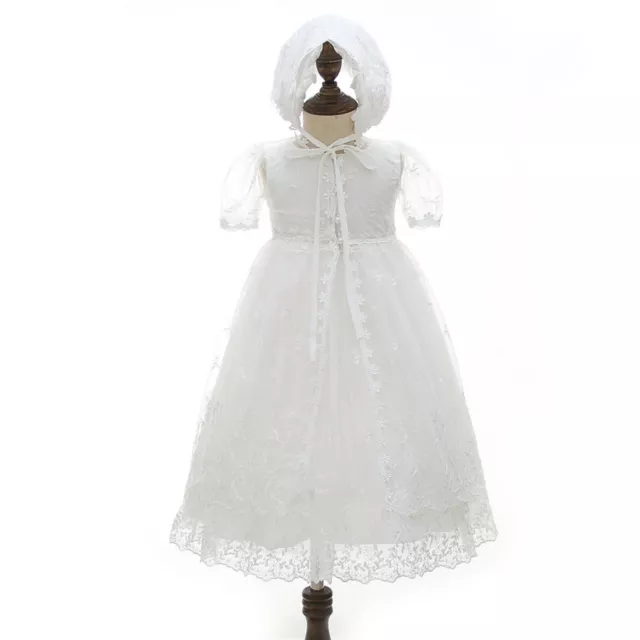 Flowers Plant Christening Lace Tutu Baby Embroidery Gown Baptism Dress with Cape 2