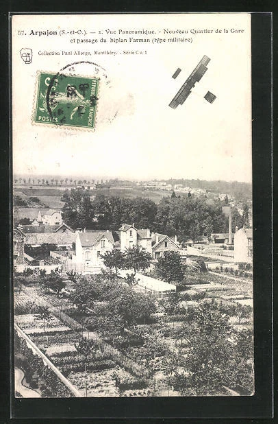 CPA Arpajon, Vue panoramique avec l´avion 1912