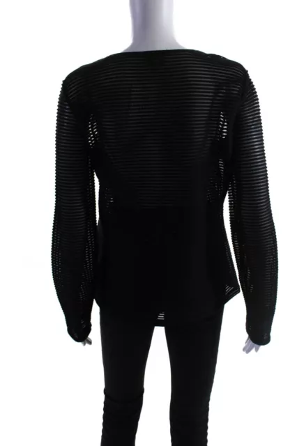 Armani Collezioni Womens Sheer Ribbed Round Neck Long Sleeve Top Black Size 10 3