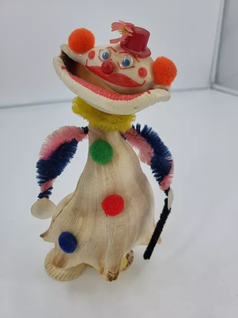 Vintage 7" Sea Shell Clown Folk Art Figurine Beach Sculpture Seashell Decor