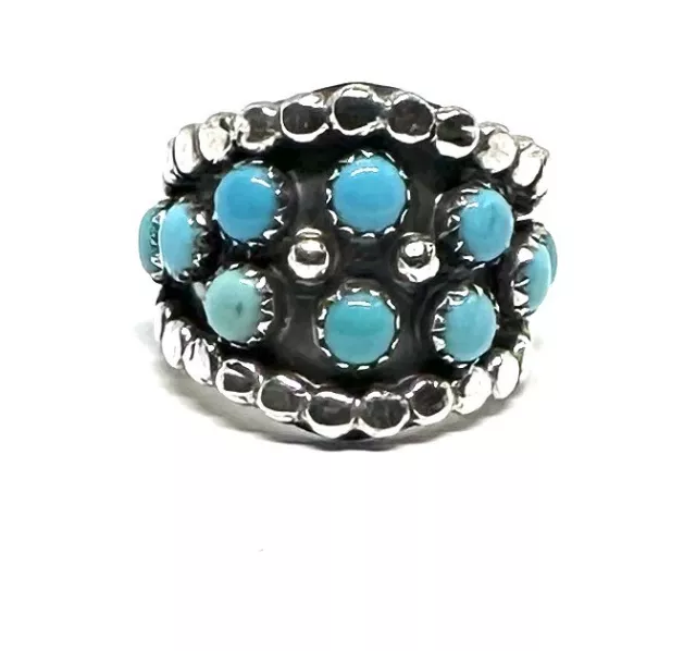Native American Sterling Silver Navajo Handmade Turquoise cluster Ring Size 10