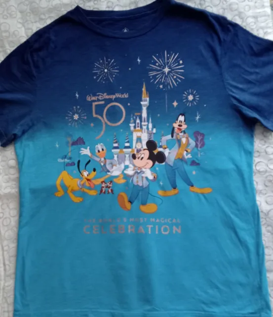 Walt Disney World 50th Anniversary Mickey Blue T-Shirt Adult Large