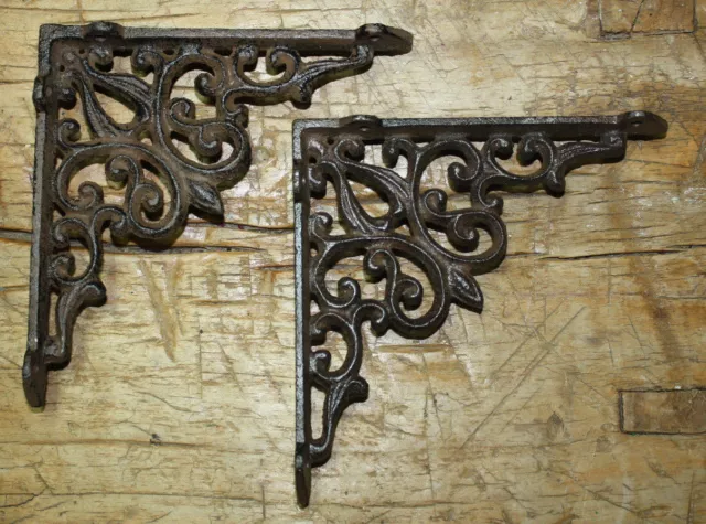 6 Cast Iron Antique Style HEART Brackets, Garden Braces RUSTIC Shelf Bracket 2