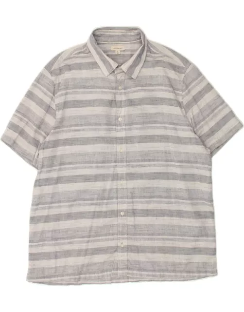 CALVIN KLEIN Mens Short Sleeve Shirt XL Grey Striped Cotton BF37
