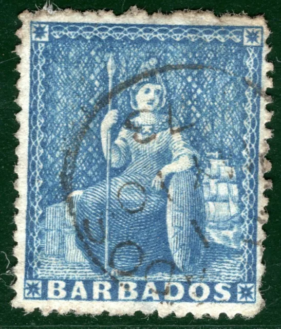 BARBADOS QV Classic Stamp (1d) Blue BRITANNIA Used 1873 CDS Used BRBLUE30