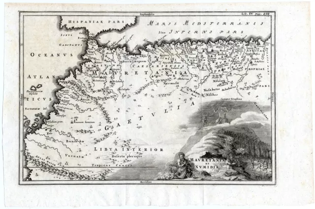 Antike Karte-NORDAFRIKA-MAROKKO-MAURETANIEN-ALGERIEN-ATLAS-Cellarius-1731