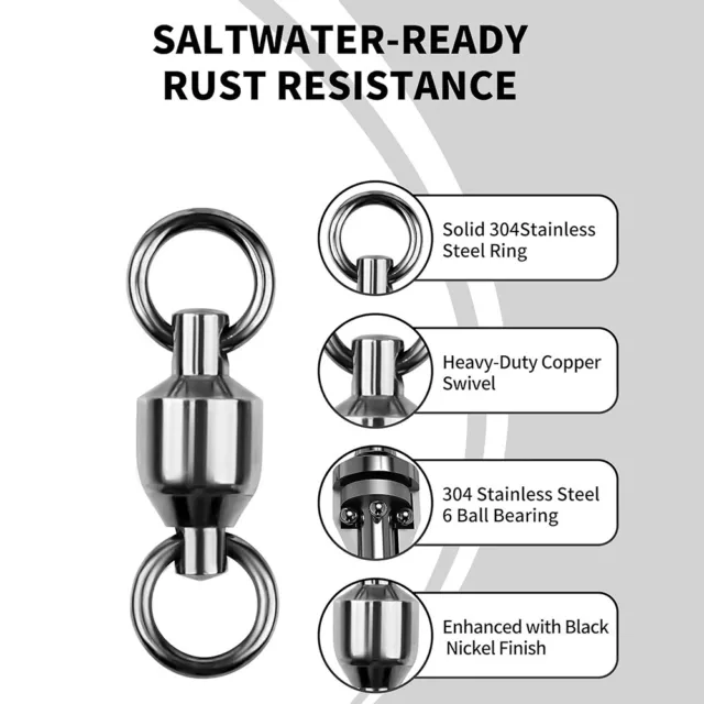 Heavy Duty Fishing Ball Bearing Swivels Solid Rings Saltwater Fishing Tackles 3