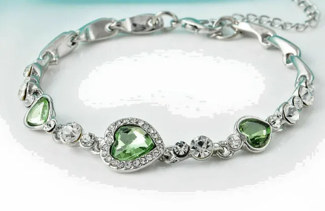 Bracelet cristal cœur vert bracelet superposé argent
