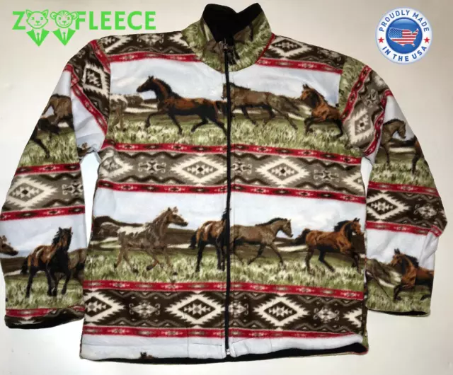 ZooFleece Red Horses Native American Sweater Riding Winter Jacket Coat Pet S-3X