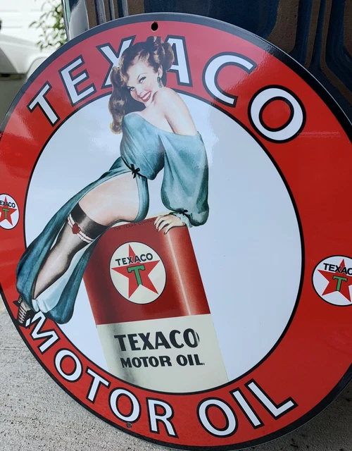 VINTAGE STYLE TEXACO Girl Motor Oil Gasoline Heavy Steel Metal Top ...
