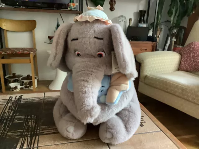 Vtg Rare Disneyland Paris 17" Mrs Jumbo & Dumbo Soft Plush Toy Disney Label Vgc