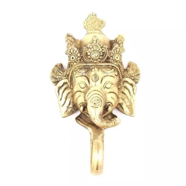 3 Pcs Vintage Door Hat Hanger Golden Coat Rack Brass Wall Hooks Lord Ganesh Face