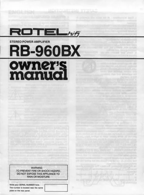 Bedienungsanleitung-Operating Instructions pour Rotel RB-960 Bx