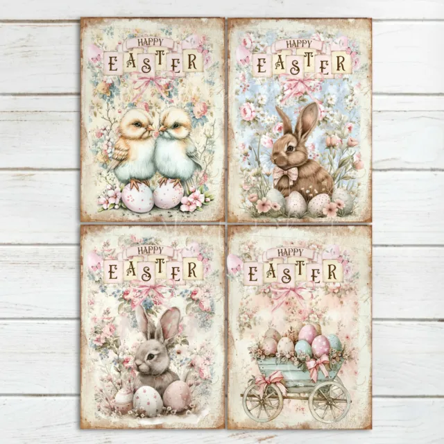 A6 Shabby Chic Easter Card Toppers Cardmaking Tags ATC Journals Craft Eggs Bunny