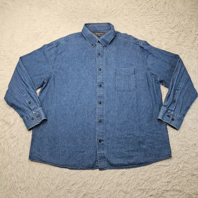 Mens Croft & Barrow Classic Blue Denim Button Front Collared Shrit Size XL