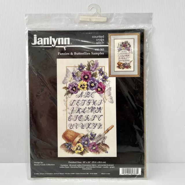 Janlynn Counted Cross Stitch Kit Pansies & Butterflies Sampler Flowers 40 x 25cm