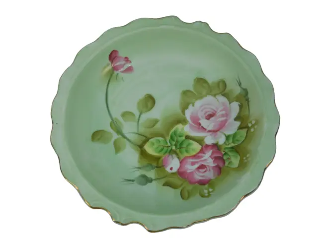 Vintage Lefton Heritage Green Cabbage Rose Underplate Bowl 9" (from Wash Set)
