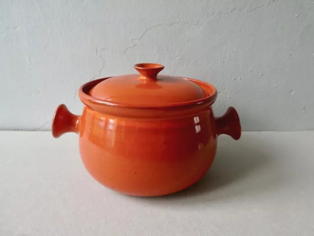 soupière, légumier en céramique orange, signée Vulcain Made in France, années 70