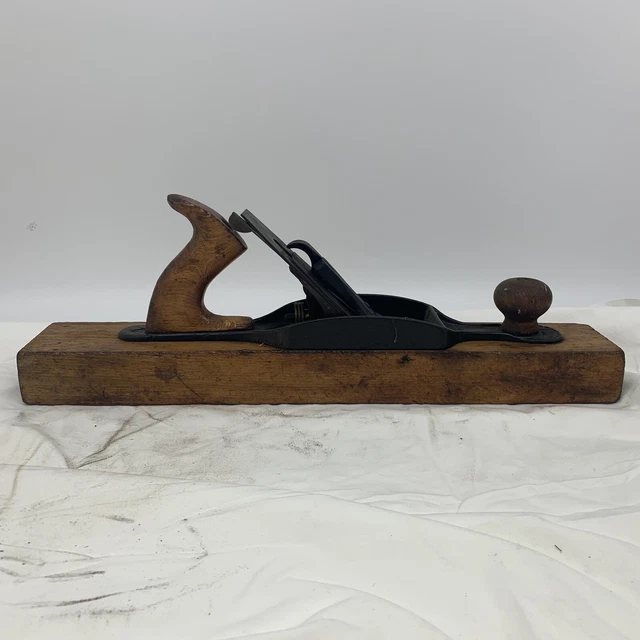 Antique 1874 Stanley Bailey Type 4 Sweetheart 18" Steel Hand Plane on Wood Base