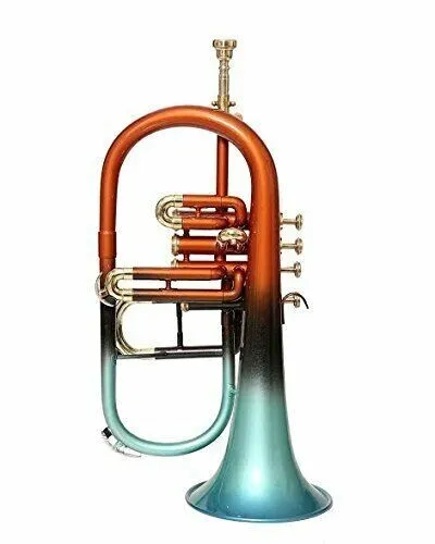 BRAND NEW 4 VALVE FLUGEL HORN ORANGE GREEN BRASS FINISH Bb FLUGEL HORN+M/P