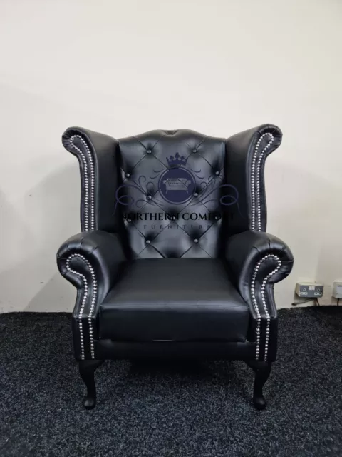 Chesterfield Queen Anne Wingback Chair in Bonded Leather