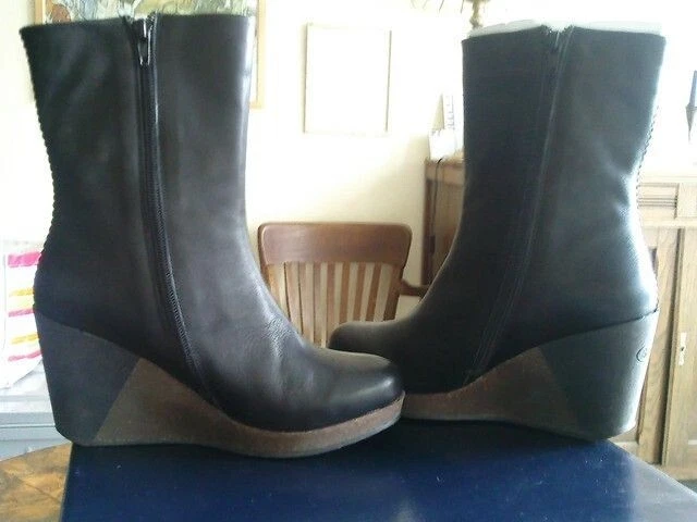 Scholl - Boots bottines compensées en cuir noir T38