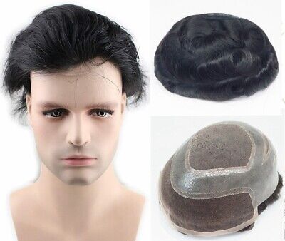 Mens Toupee French Lace Front Hair Replacement System Fine Mono Gent Hairpieces