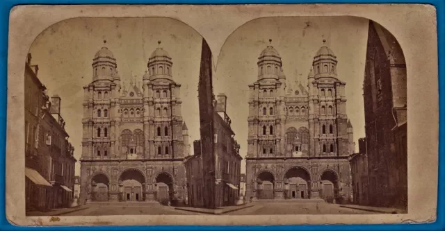 early salt print stereoview photo St Michel church Dijon stereo France ca 1855