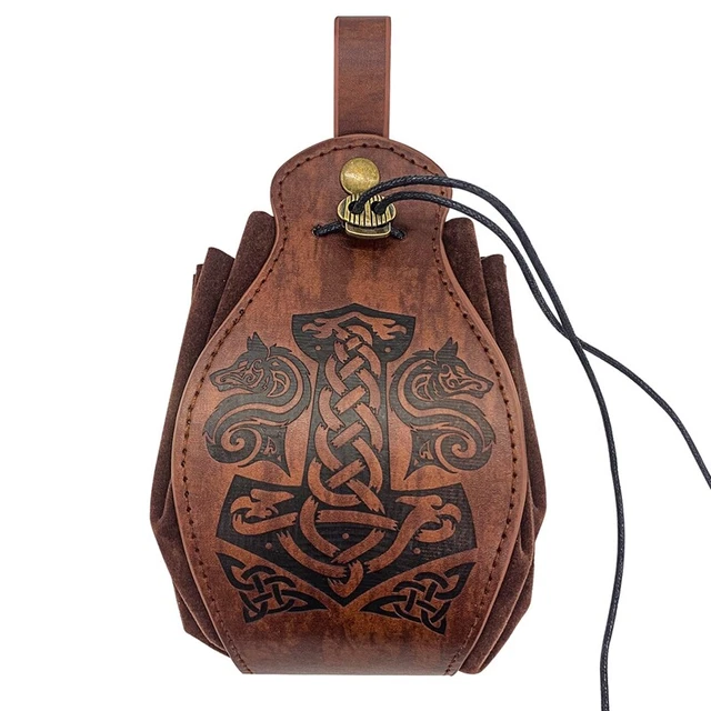 Borsa medievale in finta pelle, borsa medievale borsa con cordino portatile, vintage Q9K4