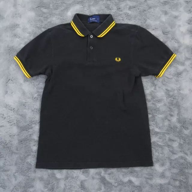 Fred Perry Polo Shirt Mens Small Black Yellow Twin Tipped Cotton Classic