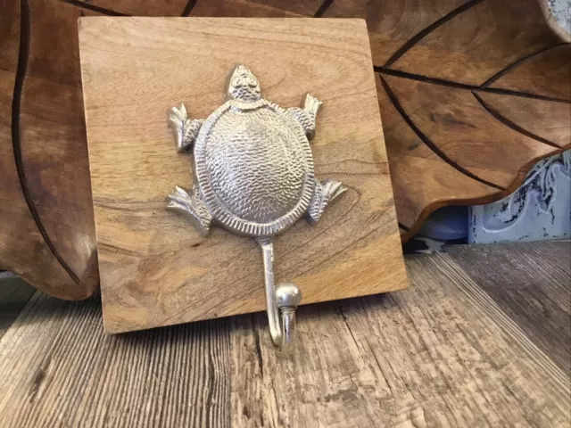 Turtle coat hook on wood made in india Bohemian Beach Sea-life 6x6 Wood Block