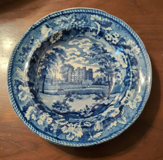 Barlborough Hall Derbyshire Antique Staffordshire Blue Transfer Soup Plate Bowl 2