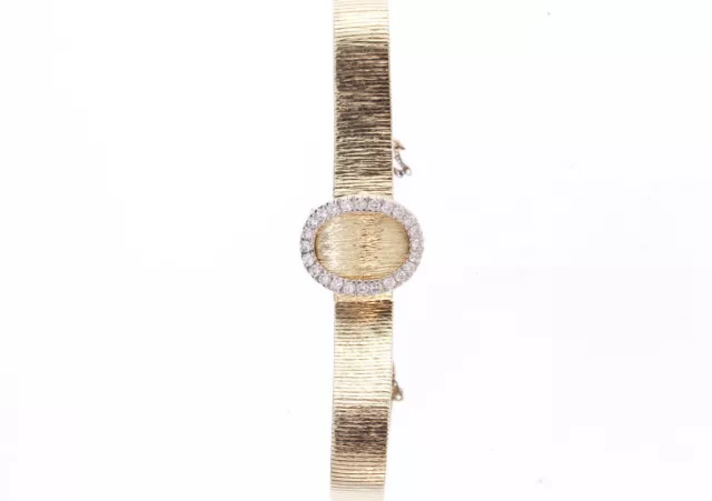 Vintage Ladies Omega 14K Gold Diamond Champagne Dial Cover Watch