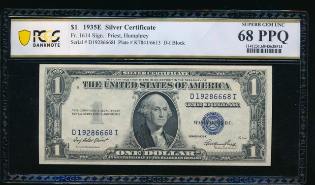 AC 1935E $1 Silver Certificate PCGS 68 PPQ D-I block  Fr 1614 .. Superb Gem!
