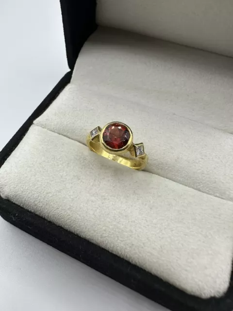 RARE! Authentic Cathy Waterman 22k Solid Yellow Gold Garnet & Diamond Ring