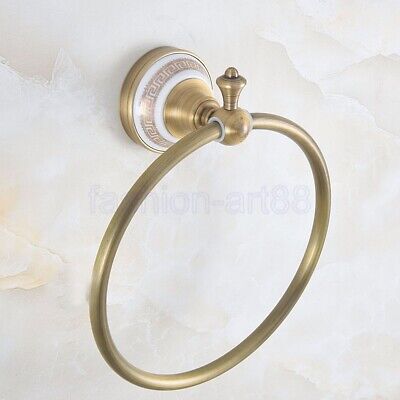Antique Brass Wall Mounted Bathroom Accessory Bath Towel Ring Holder fba575