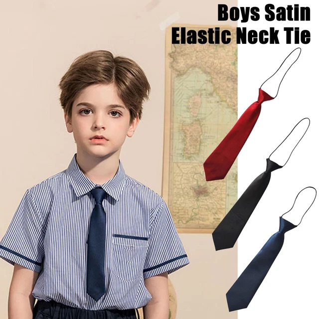 Boys Satin Elastic Neck Tie For Wedding Prom christening Ties Children Kids T5Q5