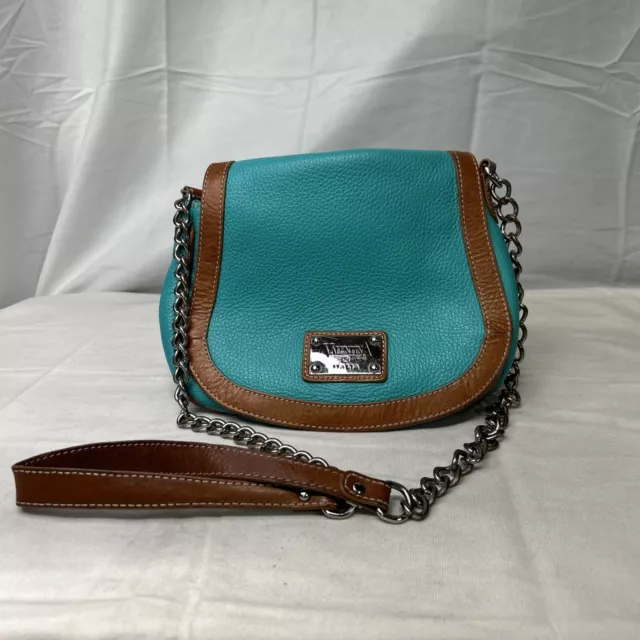 VALENTINA Blue Leather  Crossbody Purse with Chain Strap Made in Italy
