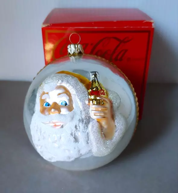 Vintage 1999 Coca-Cola Polonaise Ornament Glass KOMOZJA Santa w Bottle Red Box