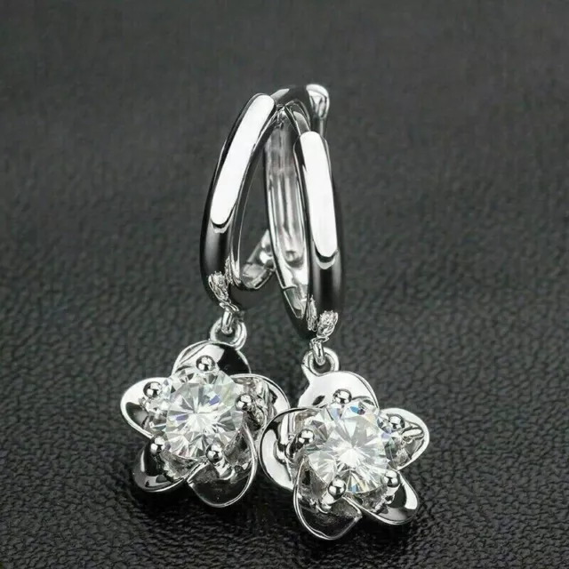 1Ct Round Cut Simulated Diamond Drop & Dangle Earrings 14K White Gold Plated