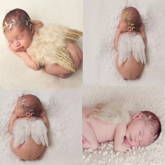 Baby Engel Flügel Gold Stirnband Fotoshooting Kostüm Neugeborenen Fotografie