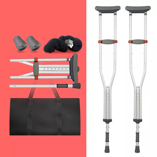 2pcs Folding Underarm Crutches Adjustable Walking Stick Aid Care Aluminium Alloy 2