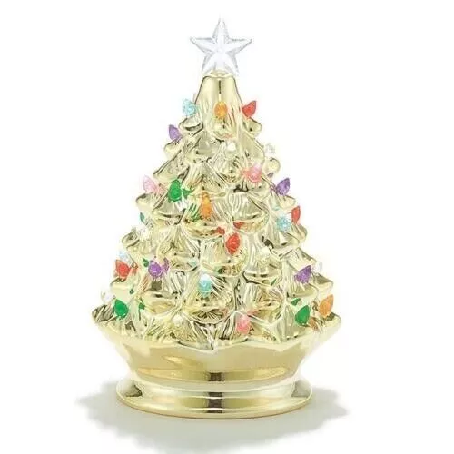 Avon Iconic 2020 Vintage Light Up Gold Ceramic Christmas Tree Brand New in Box