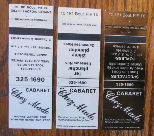 Girlie: Chez Mado Gentlemen's Strip Club Matchbook Covers (Montreal, Quebec) E23